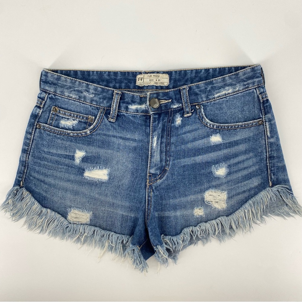 Free People Distressed Frayed Denim Shorts
